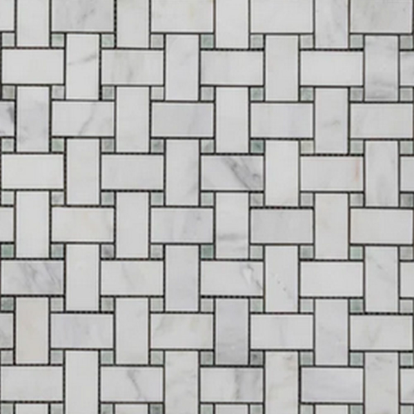 Picture of Elon Tile & Stone - Basketweave Mosaics Pearl White Ming Green Dot Honed