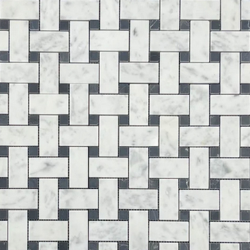 Picture of Elon Tile & Stone - Basketweave Mosaics Bianco Carrara Black Dot Honed