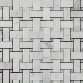 Picture of Elon Tile & Stone - Basketweave Mosaics Pearl White Ming Green Dot Polished