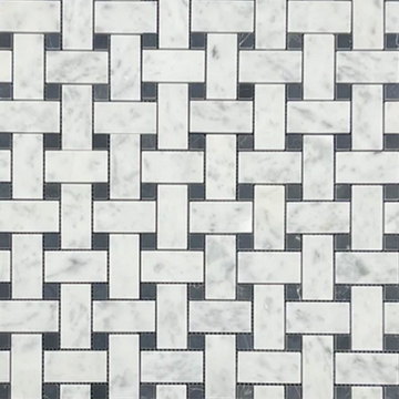 Picture of Elon Tile & Stone - Basketweave Mosaics Bianco Carrara Black Dot Polished