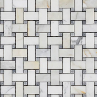 Picture of Elon Tile & Stone - Basketweave Mosaics Calacatta Pacific Gray Dot Honed