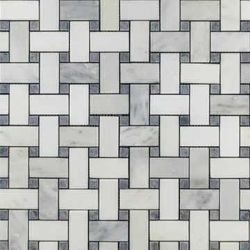 Picture of Elon Tile & Stone - Basketweave Mosaics Pearl White Pacific Gray Dot Honed