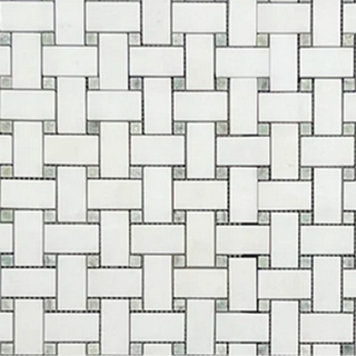 Picture of Elon Tile & Stone - Basketweave Mosaics White Thassos Ming Green Dot Polished