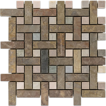 Picture of Elon Tile & Stone - Basketweave Mosaics Lotus Multicolor Slate Golden Sand Honed