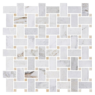 Picture of Elon Tile & Stone - Basketweave Mosaics Bianco Oro Crema Marfil Dot Honed