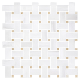 Picture of Elon Tile & Stone - Basketweave Mosaics Dolomite Crema Marfil Dot Honed