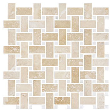 Picture of Elon Tile & Stone - Basketweave Mosaics Cross-Cut Light Ivory Travertine Dolomite Dot Honed