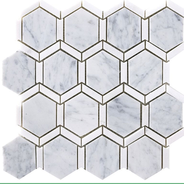 Picture of Happy Floors - Stone and Marble Framed Hexagon Carrara Thassos