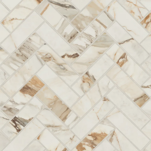 Picture of Bedrosians - Magnifica Era Luxury Herringbone Mosaic Calacatta Borghini
