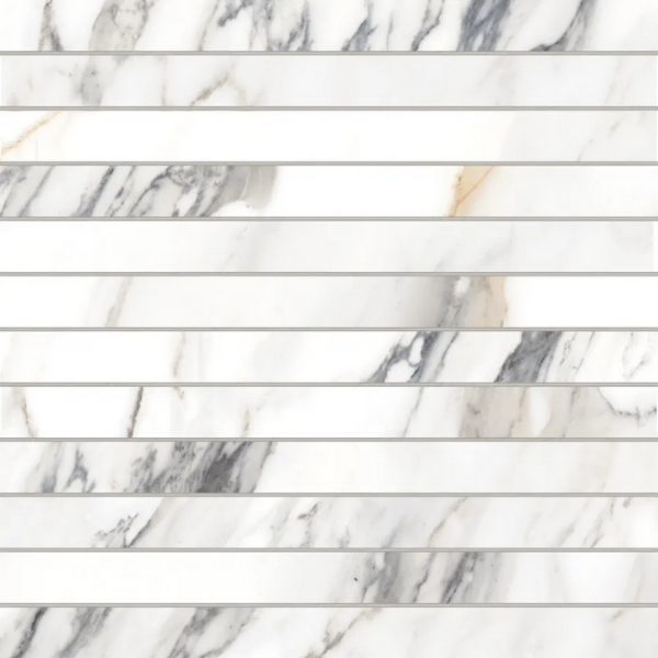 Picture of Bedrosians - Prati 1 X 12 Mosaic Calacatta Borghini Warm