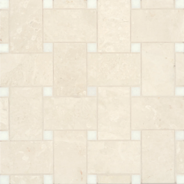 Picture of Bedrosians - Marble Stone Mosaic Jumbo Basketweave Beige Marble with Thassos Dot