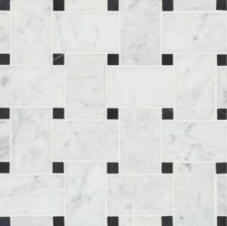 Picture of Bedrosians - Marble Stone Mosaic Jumbo Basketweave White Carrara with Absolute Black Dot