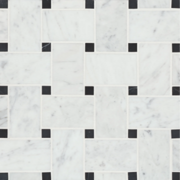 Picture of Bedrosians - Marble Stone Mosaic Jumbo Basketweave White Carrara with Absolute Black Dot