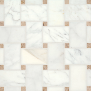 Picture of Bedrosians - Marble Stone Mosaic Jumbo Basketweave Calacatta with Jura Beige Dot