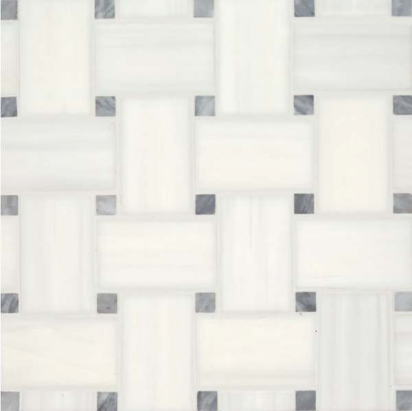 Picture of Bedrosians - Marble Stone Mosaic Jumbo Basketweave Dolomite with Bardiglio Dot
