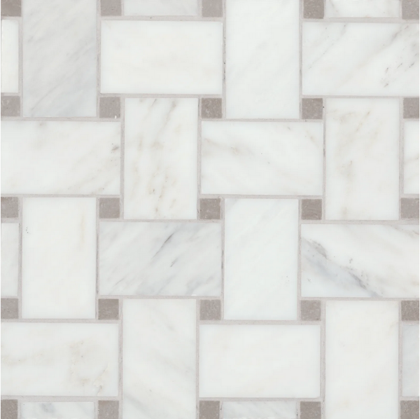 Picture of Bedrosians - Marble Stone Mosaic Jumbo Basketweave Oriental White with Cinder Grey Dot