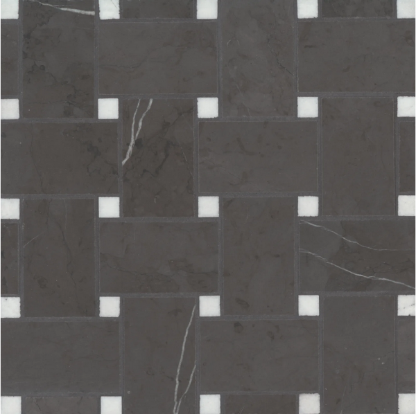 Picture of Bedrosians - Marble Stone Mosaic Jumbo Basketweave Pietra Grey with Thassos Dot