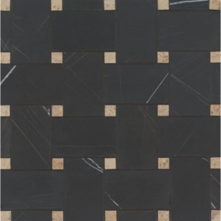 Picture of Bedrosians - Marble Stone Mosaic Jumbo Basketweave Sahara Noir with Beige Dot