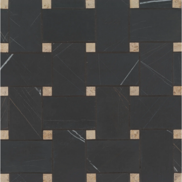 Picture of Bedrosians - Marble Stone Mosaic Jumbo Basketweave Sahara Noir with Beige Dot
