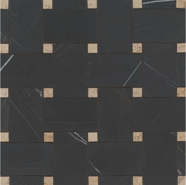 Picture of Bedrosians - Marble Stone Mosaic Jumbo Basketweave Sahara Noir with Beige Dot