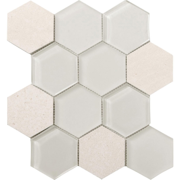 Picture of Tesoro - Metropolitan Stone and Glass Blends Hexagon Mosaic Chablis