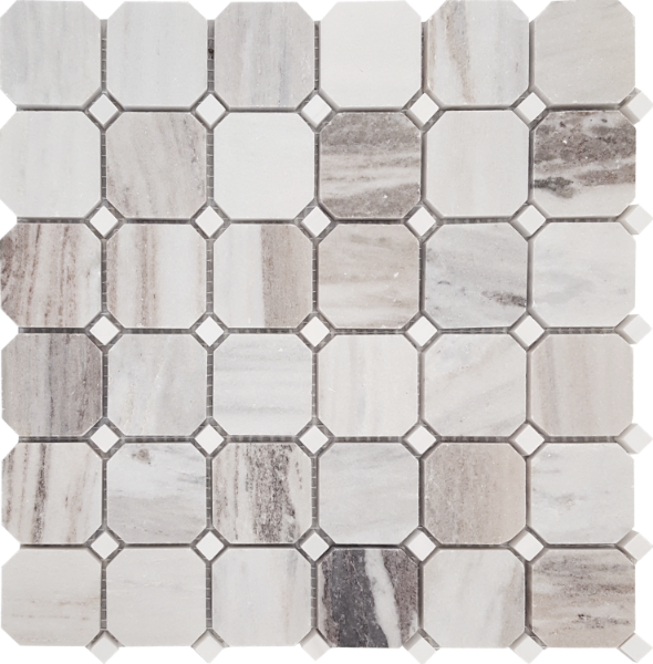 Picture of Tesoro - Pietra Antica Select Polished Travertine Octagon Dot Mosaics Skyline