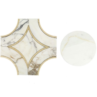 Picture of SOHO Studio Corp - Water Jet Mosaic MJ Star 2.0 Calacutta with Crema Marfil Line & Calacutta Circle