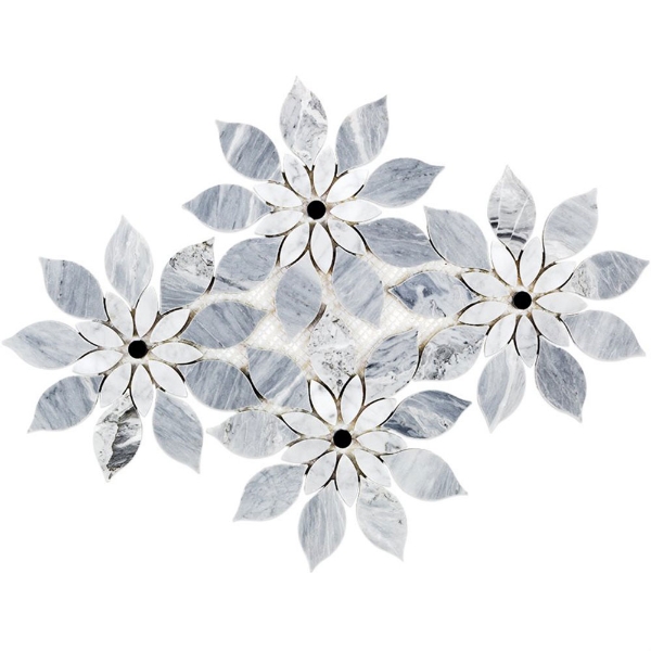 Picture of SOHO Studio Corp - Water Jet Mosaic MJ Rain Flower Bardiglio Nouvelato White Carrara Black Jade Dot