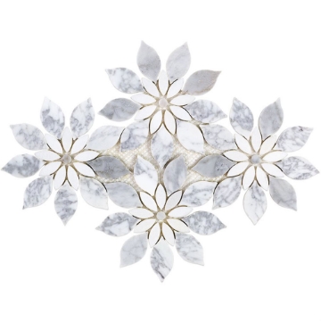 Picture of SOHO Studio Corp - Water Jet Mosaic MJ Rain Flower White Carrara White Thassos Carrara Dot