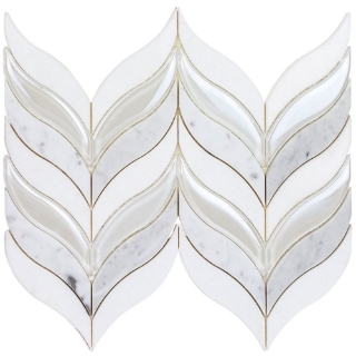 Picture of SOHO Studio Corp - Water Jet Mosaic Botanic Winter White Carrara White Thassos Iridescent White Glass