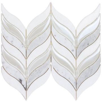 Picture of SOHO Studio Corp - Water Jet Mosaic Botanic Winter White Carrara White Thassos Iridescent White Glass