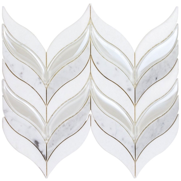 Picture of SOHO Studio Corp - Water Jet Mosaic Botanic Winter White Carrara White Thassos Iridescent White Glass