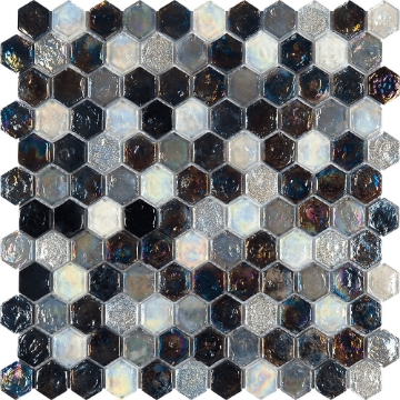 Picture of Bati Orient - Mix Mosaic Hexagon Black/Grey/White Iridescent Glass