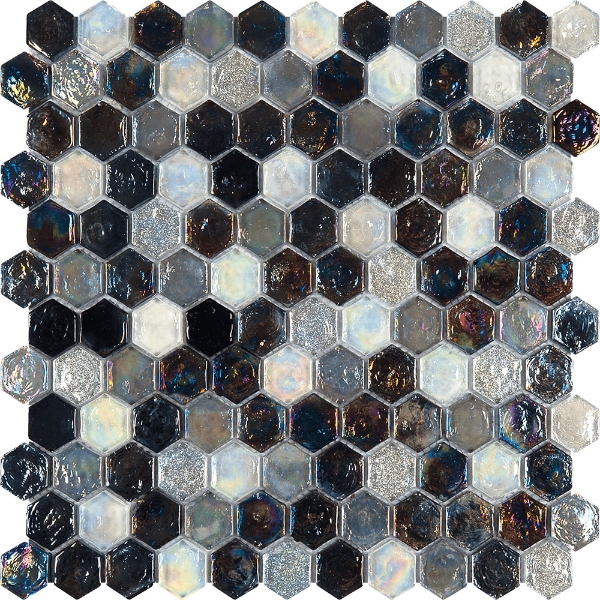 Picture of Bati Orient - Mix Mosaic Hexagon Black/Grey/White Iridescent Glass