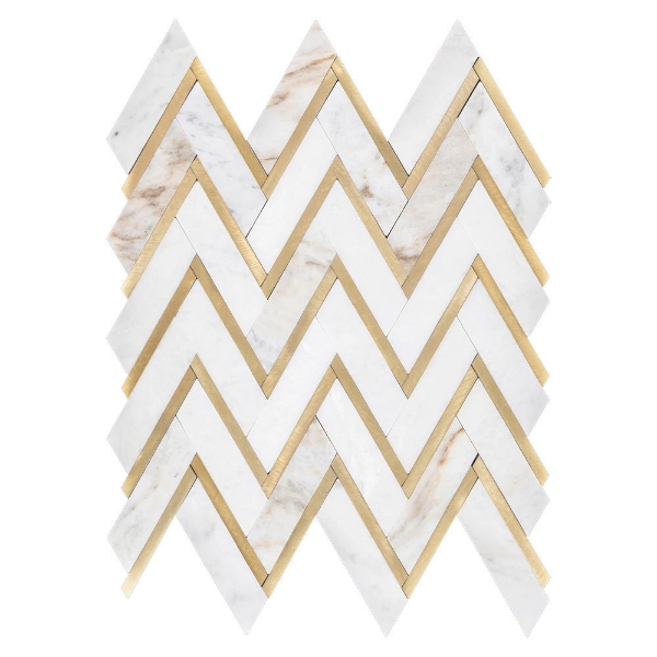 Picture of Elon Tile & Stone - Aluminum Herringbone Bianco Oro  Gold Honed