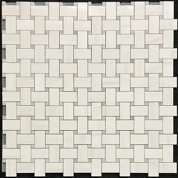 Picture of Elon Tile & Stone - Basketweave Mosaics Dolomite XL 5/8 Carrara Dot Honed