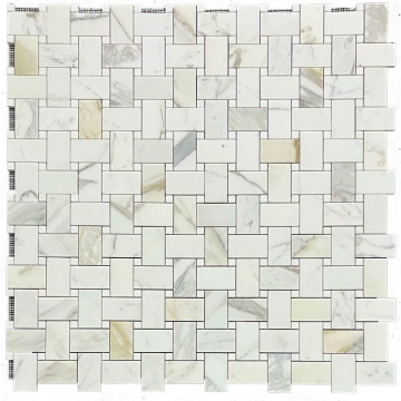 Picture of Elon Tile & Stone - Basketweave Mosaics Calacatta Gold XL 5/8 White Thassos Dot Honed