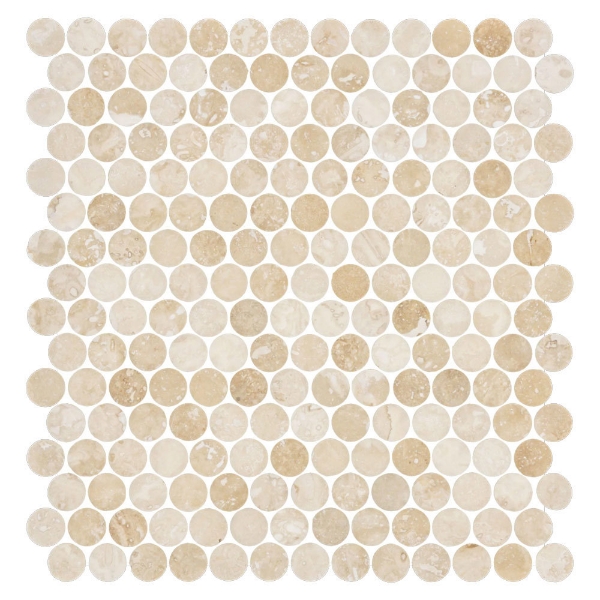 Picture of Elon Tile & Stone - 1 Rounds Mosaics Cross-Cut Light Ivory Travertine Honed