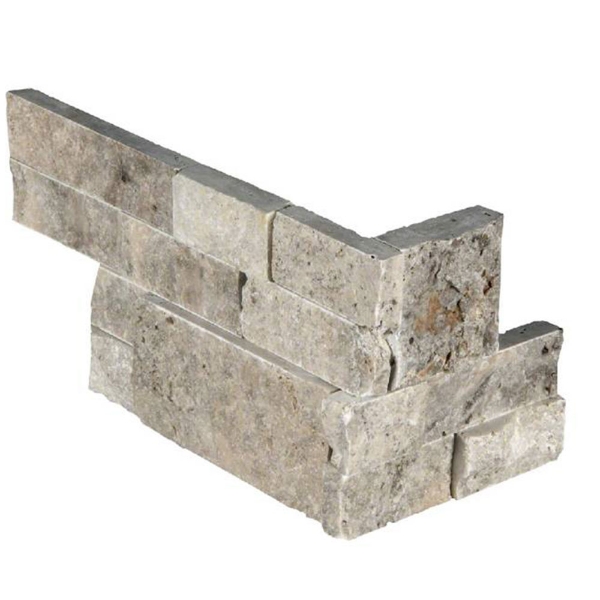 Picture of MS International - RockMount Stacked Stone L Corner 6 X 12 x 6 Silver Travertine