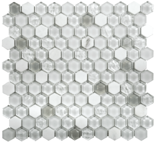 Picture of Bati Orient - Mix Mosaic Hexagon White Marble/White Glass Matte & Glossy