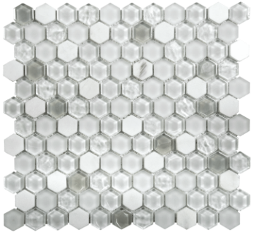 Picture of Bati Orient - Mix Mosaic Hexagon White Marble/White Glass Matte & Glossy