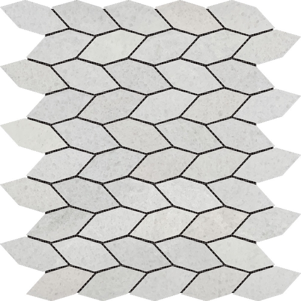 Picture of Bati Orient - Marble Elongated Hexagon White Grey Leaves