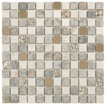 Picture of Bati Orient - Mix Mosaic 7/8 x 7/8 Grey Beige Glass Quartzite Metal Decor