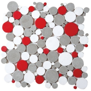 Picture of Bati Orient - Round Mosaic Reconstituted White/Grey/Red