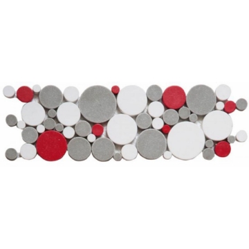 Picture of Bati Orient - Round Mosaic Reconstituted Border White/Grey/Red