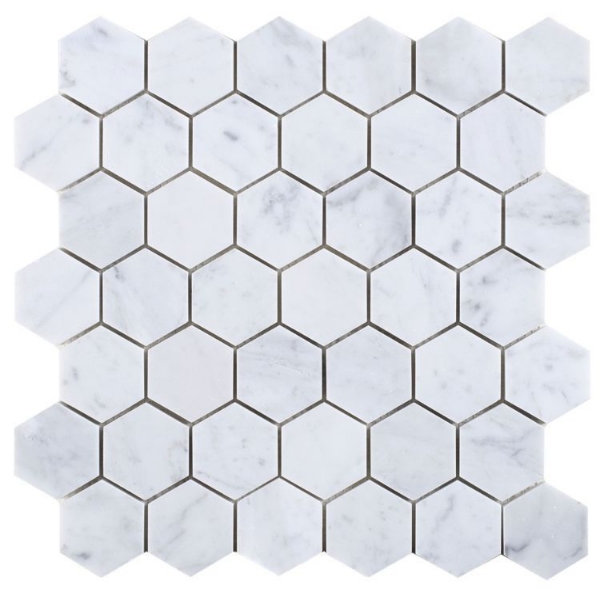 Picture of Elysium - 2 x 2 Hexagon Mosaic Carrara Honed