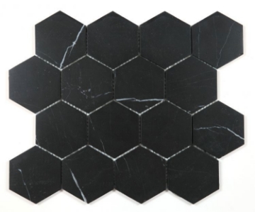 Picture of Elysium - 3 x 3 Hexagon Mosaic Marquina Honed
