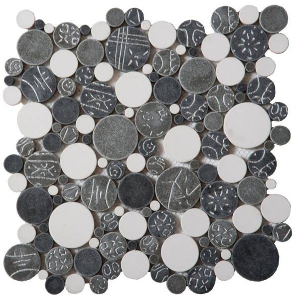 Picture of Bati Orient - Round Mosaic Penny Rounds White/Grey/Silver