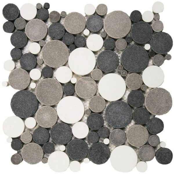 Picture of Bati Orient - Round Mosaic Reconstituted White/Black/Grey