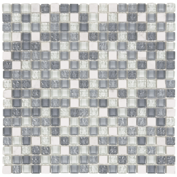 Picture of Bati Orient - Mix Mosaic 5/8 x 5/8 White Marble Light Grey Glossy Glass